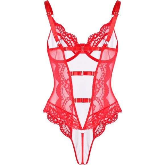 Sexy Leather R Red Underwire Push Up Corset Lingerie Women Teddy Bodysuit Top - Picture 5 of 6